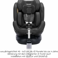 Reboard-Kindersitz Xenon 1 drehbar ab Geburt - 7 Jahre (40 cm - 125 cm) mit Sitzverkleinerer inkl. Isofix-Basis mit Stützfuß - Fresh Black