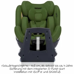Reboard-Kindersitz Xenon 1 drehbar ab Geburt - 7 Jahre (40 cm - 125 cm) mit Sitzverkleinerer inkl. Isofix-Basis mit Stützfuß - Epic Green