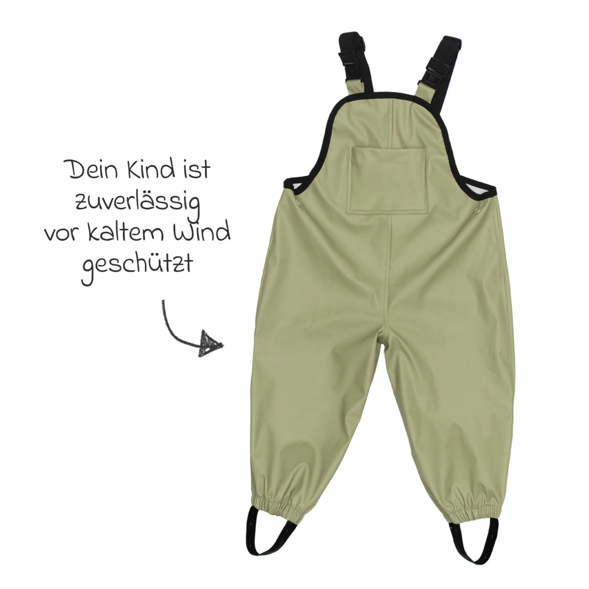 Regenhose windicht, wasserabweisend, atmungsaktiv mit versiegelten Nähten und elastichen Beinabschlüsse - Salbei - Gr. 98/104