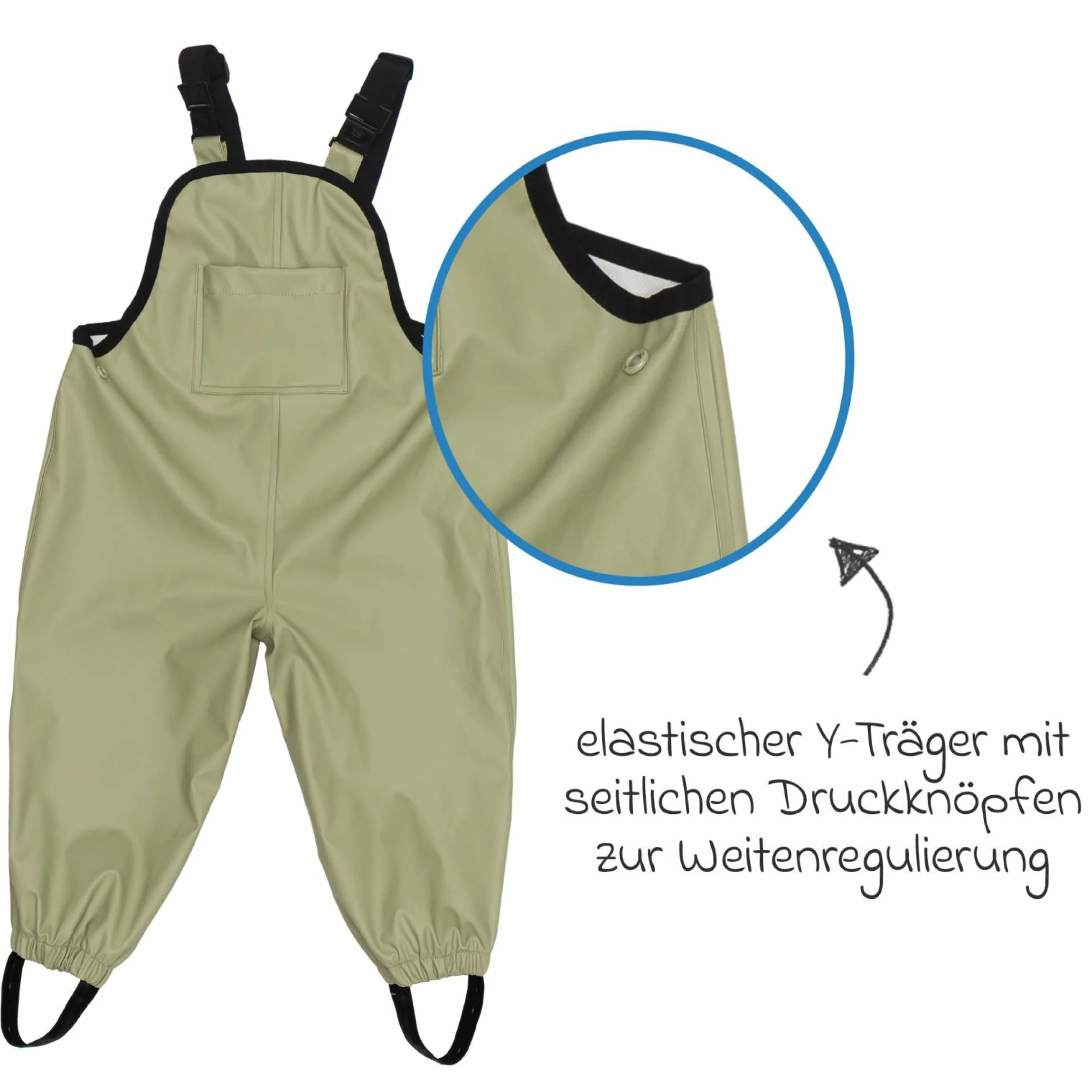 Regenhose windicht, wasserabweisend, atmungsaktiv mit versiegelten Nähten und elastichen Beinabschlüsse - Salbei - Gr. 98/104
