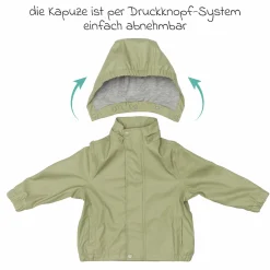Regenjacke windicht, wasserabweisend, atmungsaktiv mit Kapuze und versiegelten Nähten - Salbei - Gr. 98/104