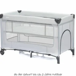 Reisebett Capri ab Geburt - 15 kg mit verstellbarem Einhang, 2 Räder, Einstieg, Wickeauflage , Windelablage, Mobile & Tragetasche - Hellgrau