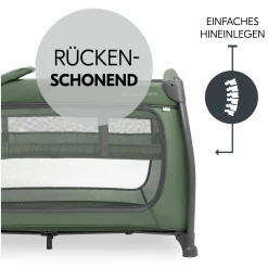 Reisebett Play N Relax Center mit Wickelauflage, höhenverstellbar und seitlichem Einstieg - Dark Green
