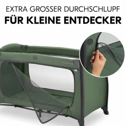 Reisebett Play N Relax Center mit Wickelauflage, höhenverstellbar und seitlichem Einstieg - Dark Green