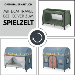 Reisebett Play N Relax Center mit Wickelauflage, höhenverstellbar und seitlichem Einstieg - Dark Green