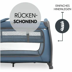 Reisebett Play N Relax Center mit Wickelauflage, höhenverstellbar und seitlichem Einstieg - Dark Blue