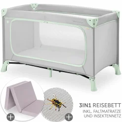 Reisebett Set Dream N Play Plus inkl. Alvi Reisebett-Matratze & Insektenschutz - Dusty Mint