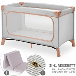Reisebett Set Dream N Play Plus inkl. Alvi Reisebett-Matratze & Insektenschutz - Dusty Cork