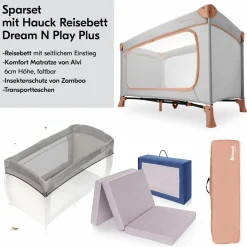 Reisebett Set Dream N Play Plus inkl. Alvi Reisebett-Matratze & Insektenschutz - Dusty Cork