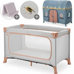 Reisebett Set Dream N Play Plus inkl. Spielzelt, Alvi Reisebett-Matratze & Insektenschutz - Dusty Cork / Palace