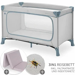 Reisebett Set Dream N Play Plus inkl. Alvi Reisebett-Matratze & Insektenschutz - Dusty Blue