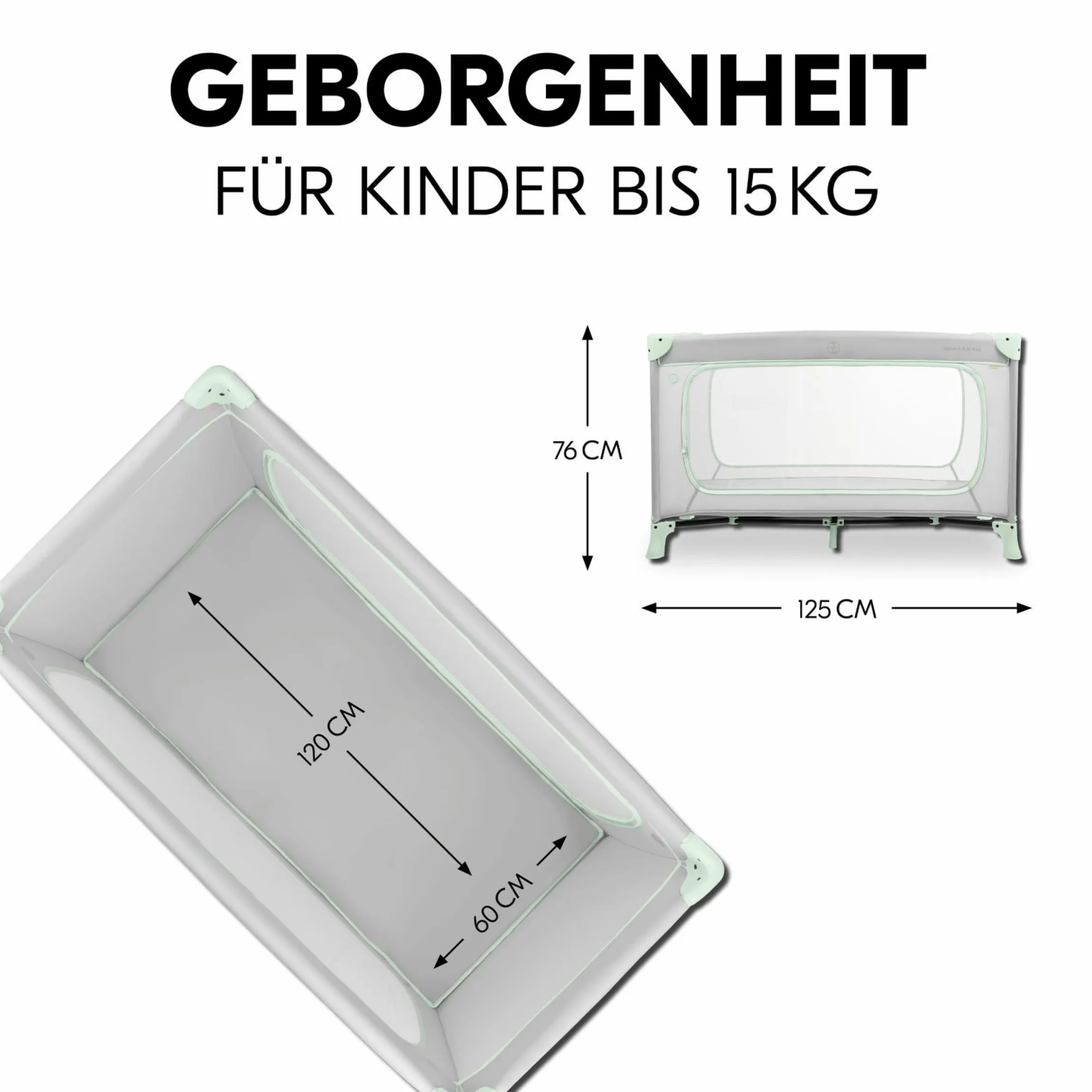 Reisebett Set Dream N Play Plus inkl. Spielzelt, Alvi Reisebett-Matratze & Insektenschutz - Dusty Mint / Plants