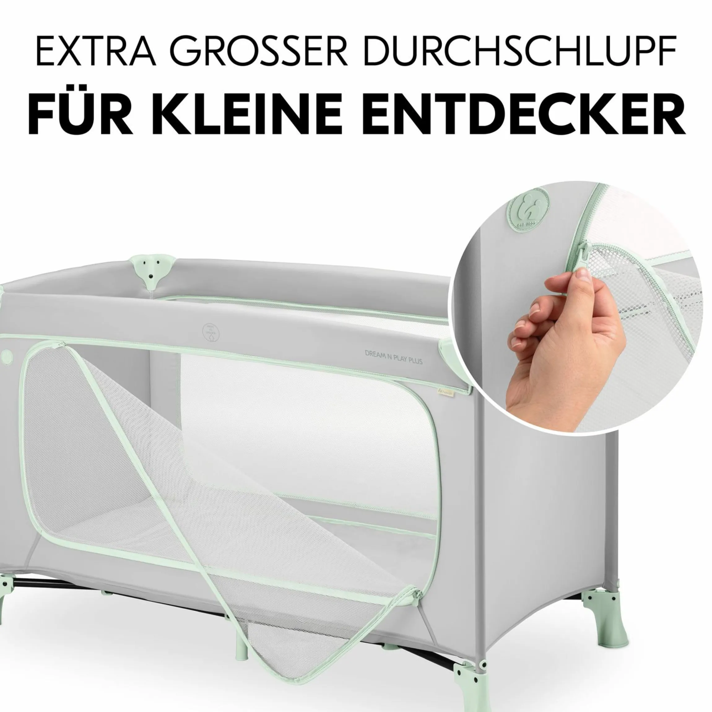 Reisebett Set Dream N Play Plus inkl. Spielzelt, Alvi Reisebett-Matratze & Insektenschutz - Dusty Mint / Plants