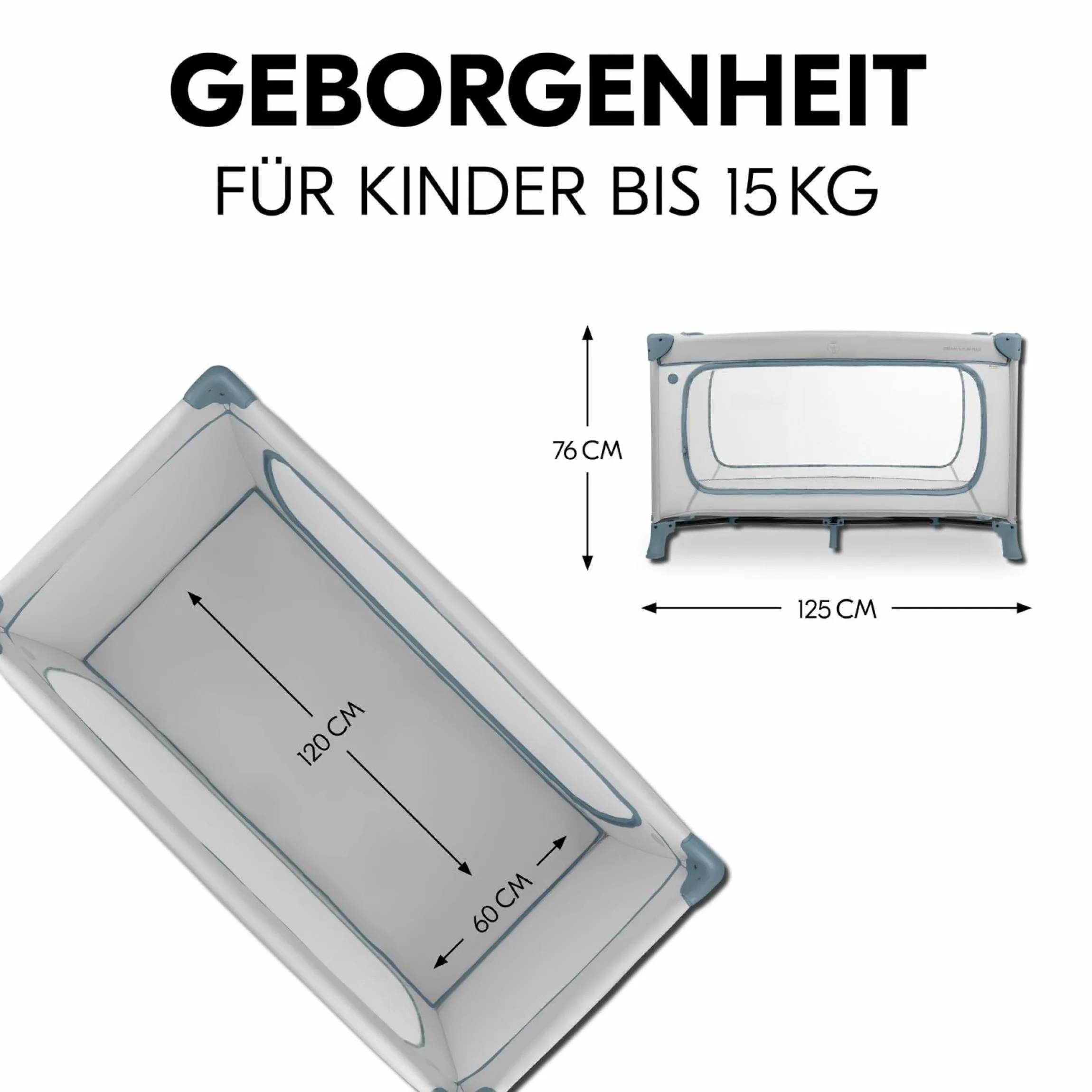 Reisebett Set Dream N Play Plus inkl. Spielzelt, Alvi Reisebett-Matratze & Insektenschutz - Dusty Blue / Palace