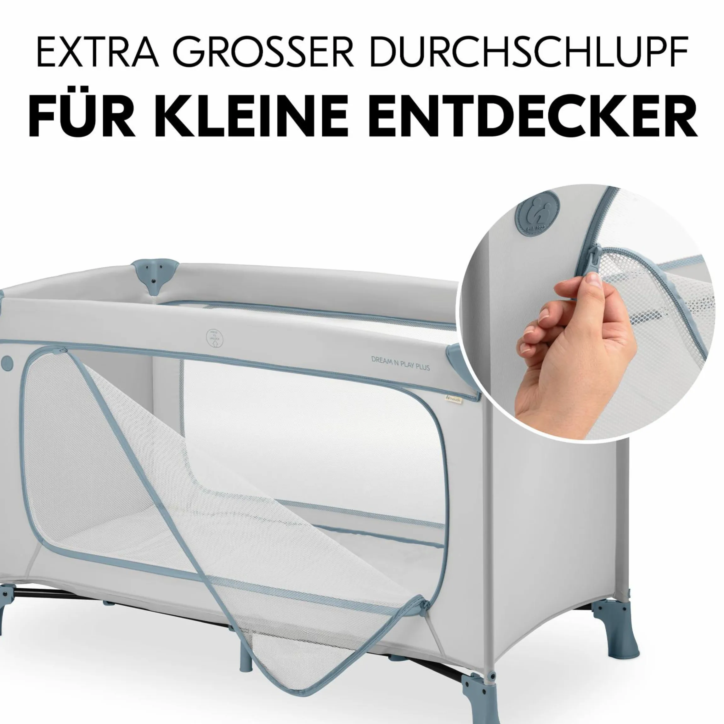 Reisebett Set Dream N Play Plus inkl. Spielzelt, Alvi Reisebett-Matratze & Insektenschutz - Dusty Blue / Palace