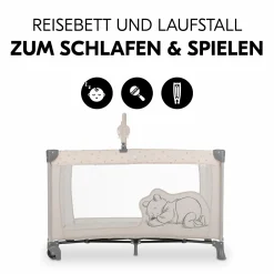 Reisebett Set Dream`n Play Go inkl. Alvi Reisebett-Matratze & Insektenschutz + GRATIS Langarmbody 4er Pack - Disney - Pooh Rainbow Beige