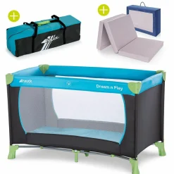 Reisebett Set Dream'n Play - mit Alvi Reisebett Matratze Komfort (schadstoffgeprüft, faltbar, 6 cm Höhe) - Waterblue