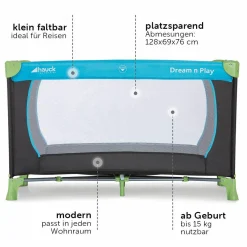 Reisebett Set Dream'n Play - mit Alvi Reisebett Matratze Komfort (schadstoffgeprüft, faltbar, 6 cm Höhe) - Waterblue