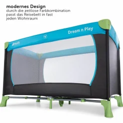 Reisebett Set Dream'n Play - mit Alvi Reisebett Matratze Komfort (schadstoffgeprüft, faltbar, 6 cm Höhe) - Waterblue