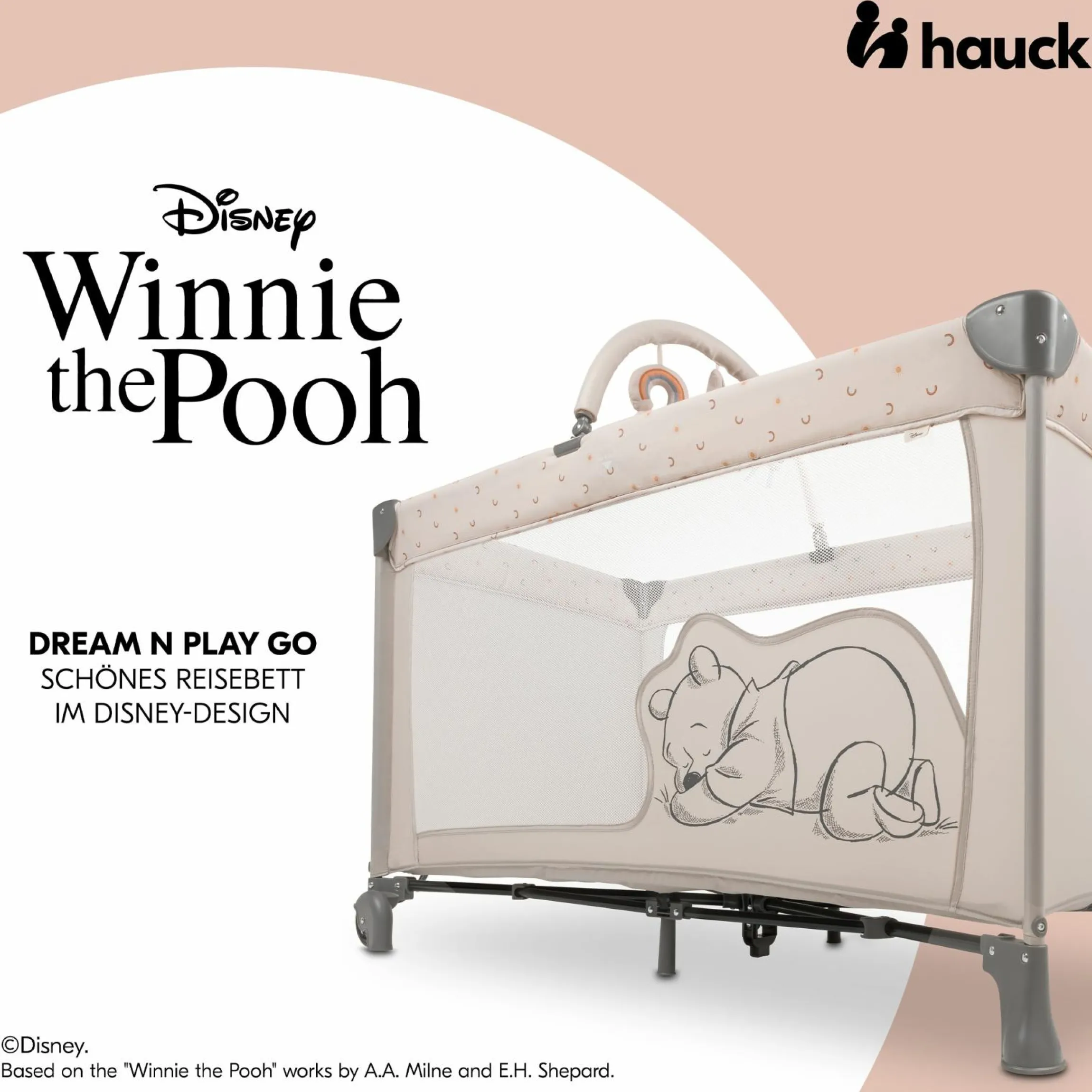 Reisebett Set Dream`n Play Go inkl. Alvi Reisebett-Matratze & Insektenschutz - Disney - Pooh Rainbow Beige