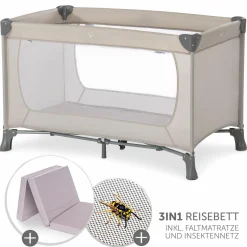 Reisebett Set Dream'n Play inkl. Alvi Reisebett Matratze & Insektenschutz - Beige