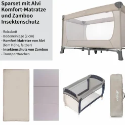 Reisebett Set Dream'n Play inkl. Alvi Reisebett Matratze & Insektenschutz - Beige