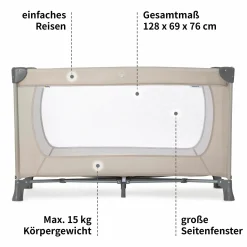 Reisebett Set Dream'n Play inkl. Alvi Reisebett Matratze & Insektenschutz - Beige