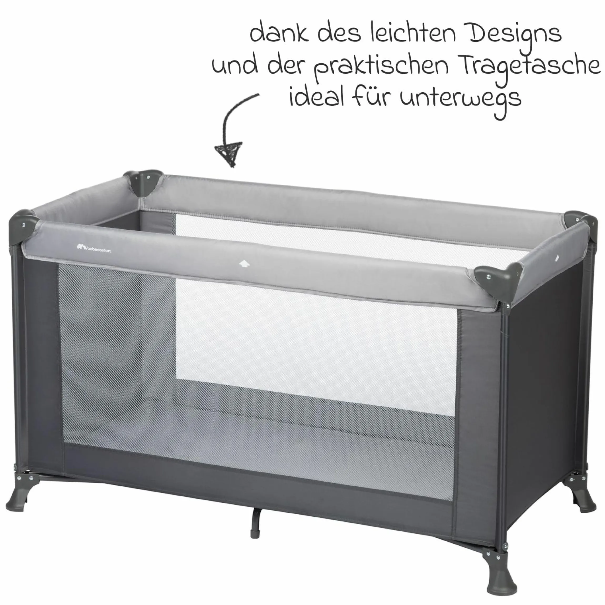 Reisebett Set Soft Dreams ab Geburt bis 15 kg mit Alvi Reisebett-Matratze, Insektenschutz & Transporttasche - Tinted Graphite