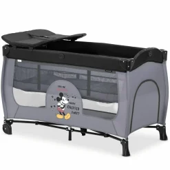 Reisebett Sleep'n Play Center mit Wickelauflage, höhenverstellbar, Rollen & seitlichem Einstieg - Disney - Mickey Mouse Grey