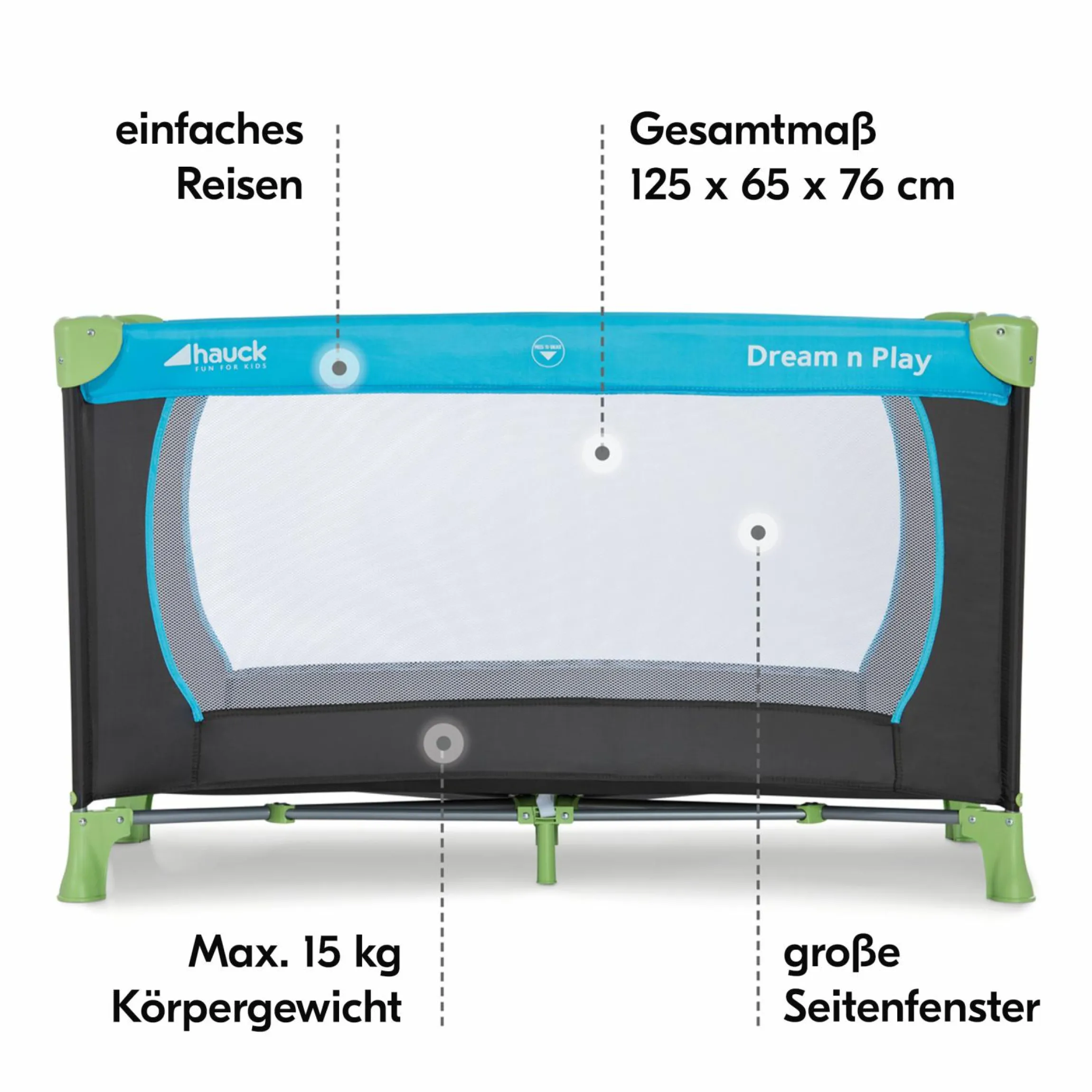 Reisebett Sparset - Dream N Play inkl. Alvi Reisebett-Matratze + Insektenschutz + Buch "Gute Nacht im Meer" - Waterblue