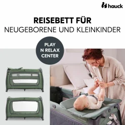 Reisebett Sparset Play N Relax Center inkl. Komfort Matratze, Einhang, Wickelauflage & Moskitonetz - Dark Green
