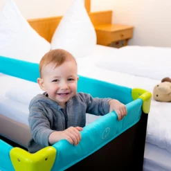 Reisebett XXL-Sparset - Dream`n Play inkl. Alvi Reisebett-Matratze + Wasserdichte Betteinlage + 2 Spannbettlaken + Insektenschutz - Waterblue