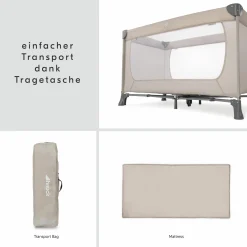 Reisebett XXL-Sparset - Dream`n Play inkl. Alvi Reisebett-Matratze + Wasserdichte Betteinlage + 2 Spannbettlaken + Insektenschutz - Beige