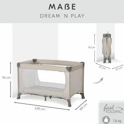 Reisebett XXL-Sparset - Dream`n Play inkl. Alvi Reisebett-Matratze + Wasserdichte Betteinlage + 2 Spannbettlaken + Insektenschutz - Beige