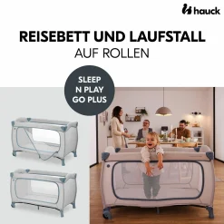 Reisebett XXL-Sparset - Sleep N Play Go Plus inkl. Alvi Reisebett-Matratze + Wasserdichte Betteinlage + 2 Spannbettlaken + Insektenschutz - Dusty Blue