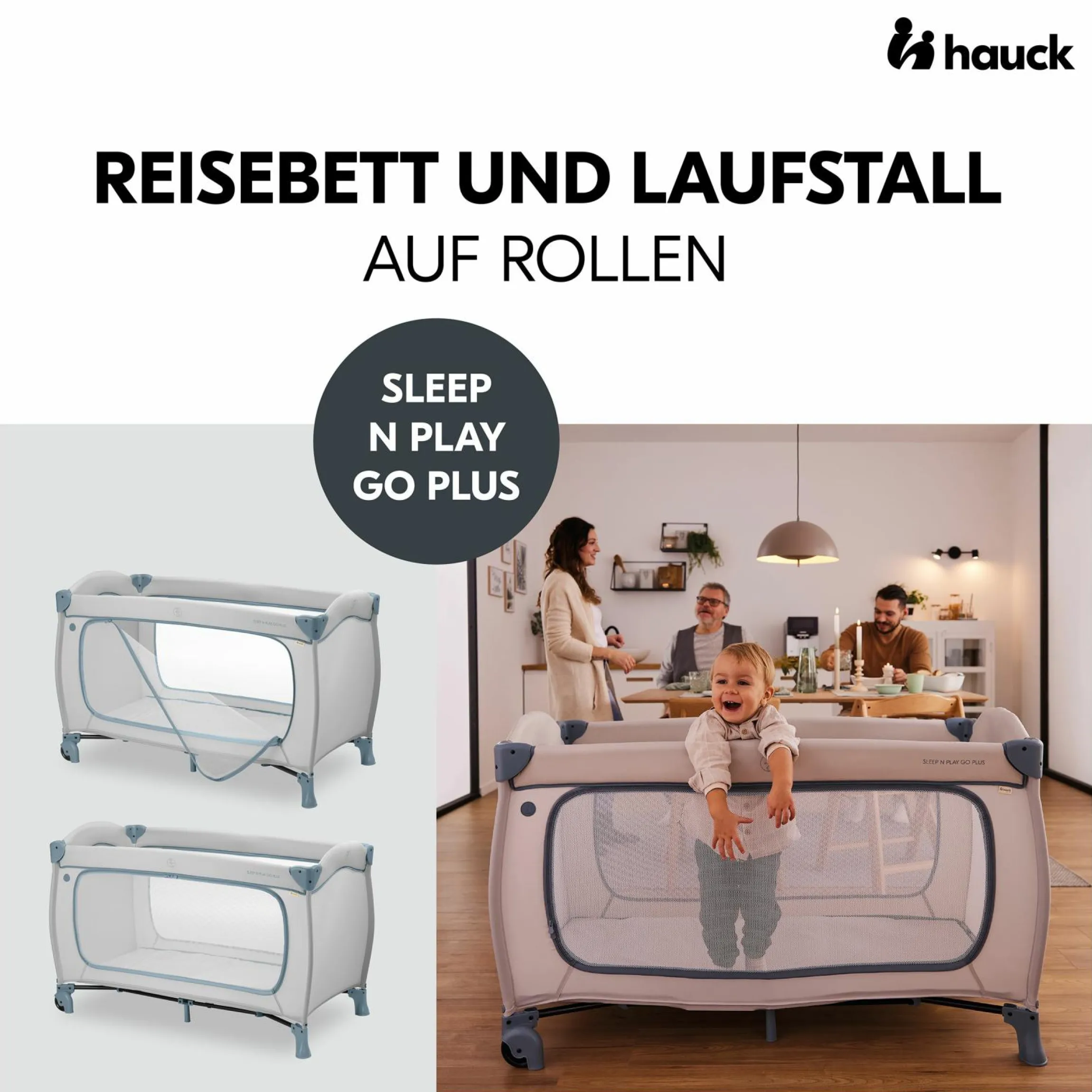 Reisebett XXL-Sparset - Sleep N Play Go Plus inkl. Alvi Reisebett-Matratze + Wasserdichte Betteinlage + 2 Spannbettlaken + Insektenschutz - Dusty Blue