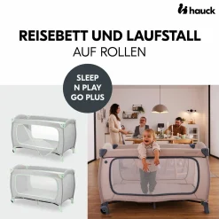 Reisebett XXL-Sparset - Sleep N Play Go Plus inkl. Alvi Reisebett-Matratze + Wasserdichte Betteinlage + 2 Spannbettlaken + Insektenschutz - Dusty Mint