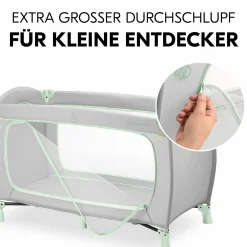 Reisebett XXL-Sparset - Sleep N Play Go Plus inkl. Alvi Reisebett-Matratze + Wasserdichte Betteinlage + 2 Spannbettlaken + Insektenschutz - Dusty Mint