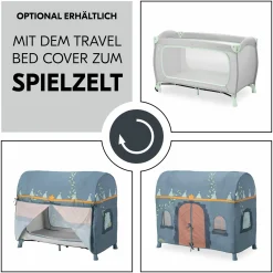 Reisebett XXL-Sparset - Sleep N Play Go Plus inkl. Alvi Reisebett-Matratze + Wasserdichte Betteinlage + 2 Spannbettlaken + Insektenschutz - Dusty Mint