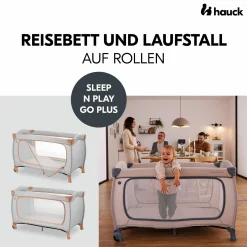 Reisebett XXL-Sparset - Sleep N Play Go Plus inkl. Alvi Reisebett-Matratze + Wasserdichte Betteinlage + 2 Spannbettlaken + Insektenschutz - Dusty Cork