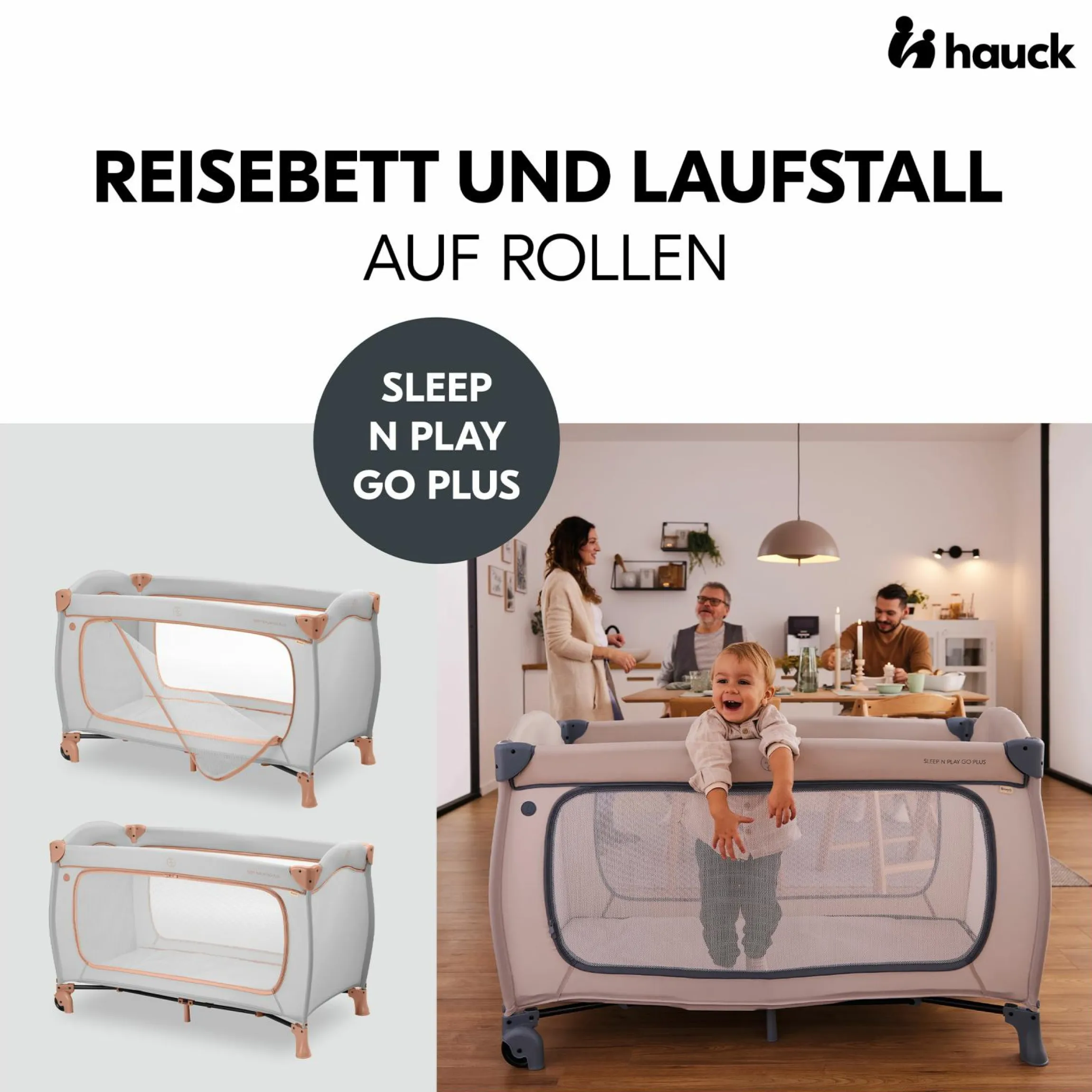 Reisebett XXL-Sparset - Sleep N Play Go Plus inkl. Alvi Reisebett-Matratze + Wasserdichte Betteinlage + 2 Spannbettlaken + Insektenschutz - Dusty Cork