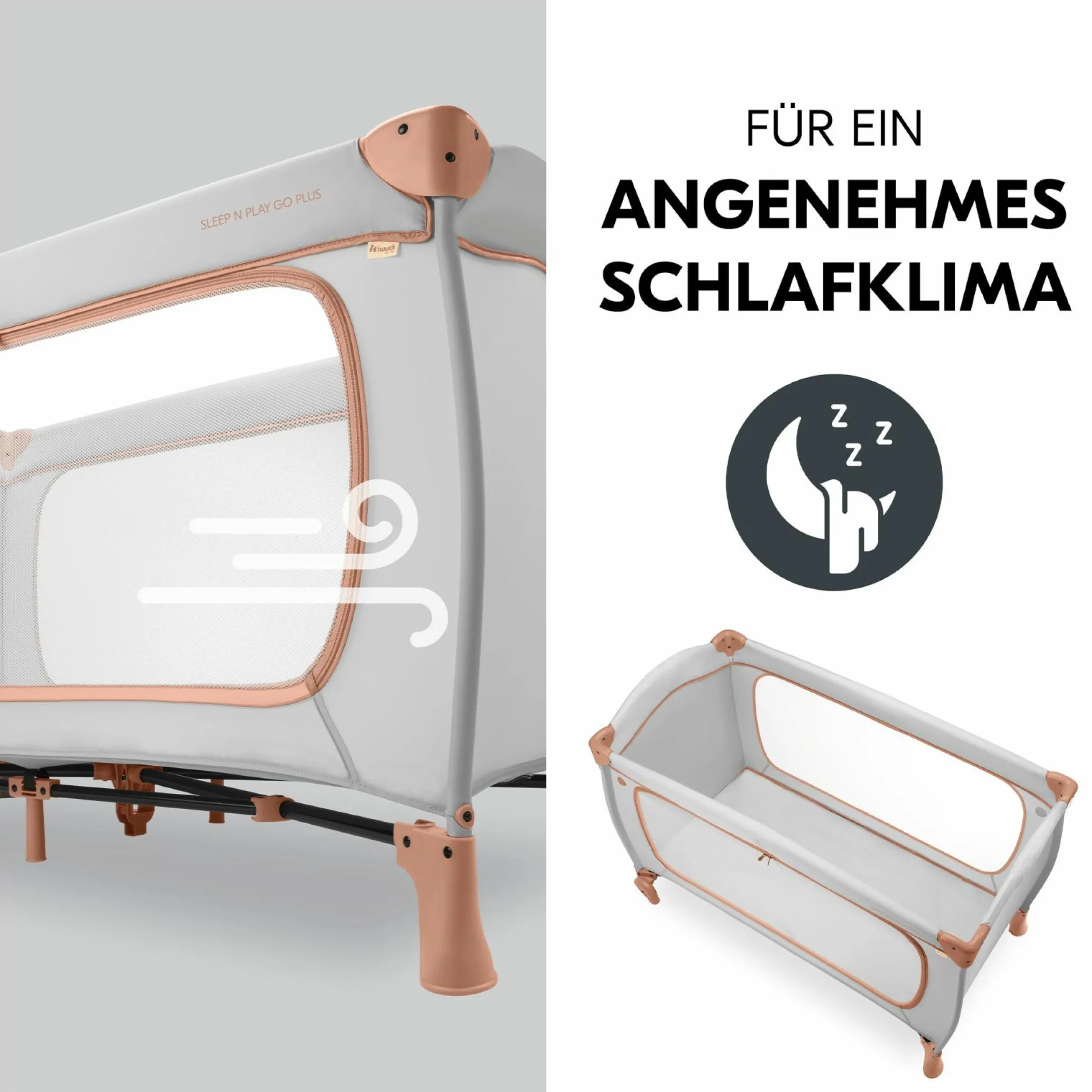 Reisebett XXL-Sparset - Sleep N Play Go Plus inkl. Alvi Reisebett-Matratze + Wasserdichte Betteinlage + 2 Spannbettlaken + Insektenschutz - Dusty Cork