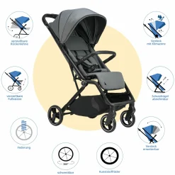 Reisebuggy & Sportwagen Boogy 2 bis 22 kg belastbar nur 7,5 kg mit Liegeposition & Regenschutz - Stone