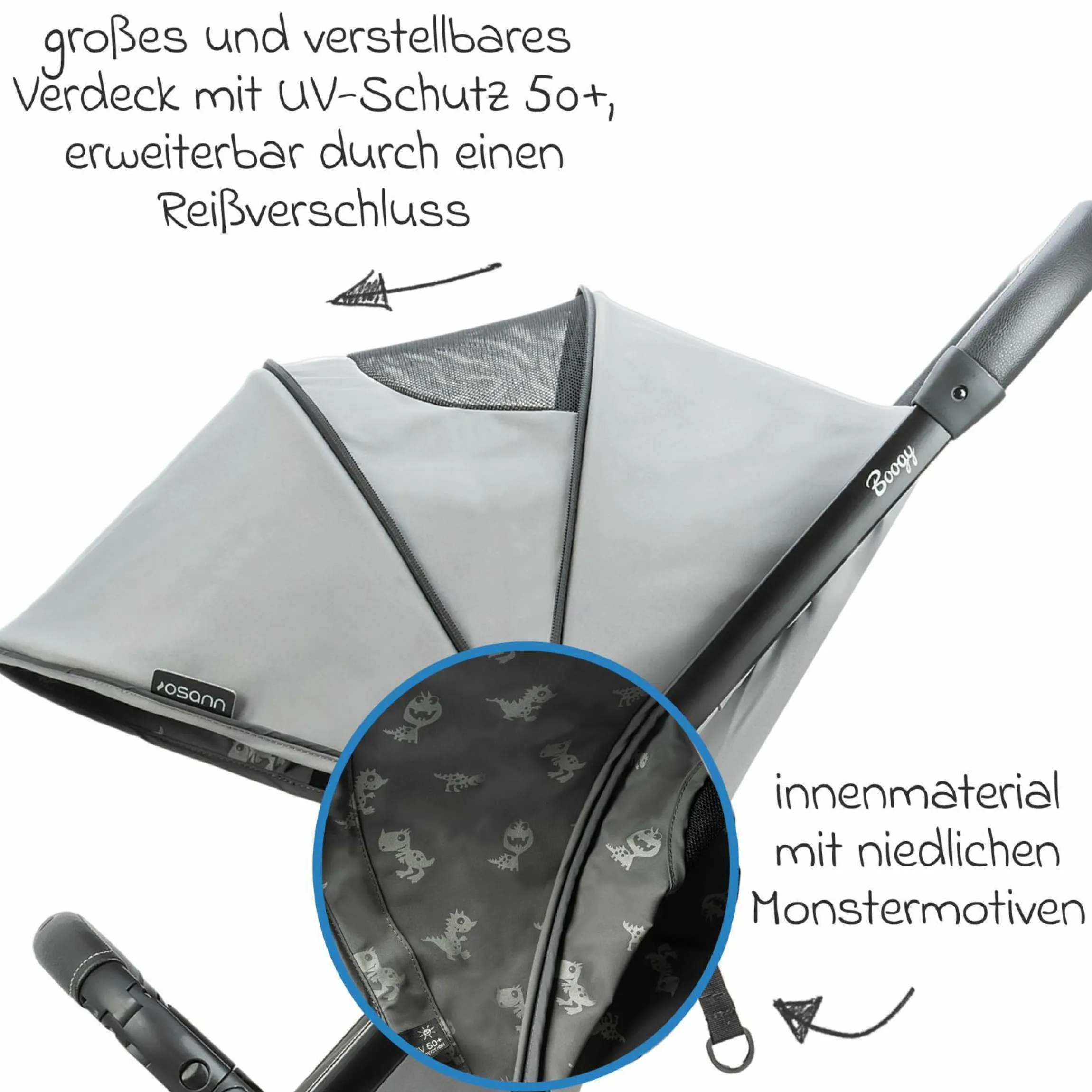 Reisebuggy & Sportwagen Boogy bis 22 kg belastbar nur 6,8 kg leicht inkl. Adapter, Regenschutz & Transporttasche - Monster