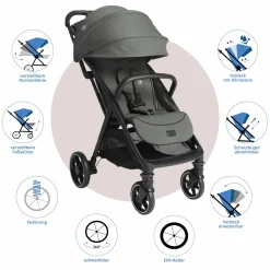 Reisebuggy & Sportwagen Parcel LX bis 22 kg belastbar nur 7,7 kg leicht mit Liegefunktion inkl. Regenschutz, Adapter & Transporttasche - Signature - Evergreen