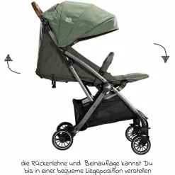 Reisebuggy & Sportwagen Tourist bis 15 kg belastbar nur 6,6 kg leicht mit Liegefunktion inkl. Regenschutz, Adapter, Tragegurt & Tragetasche - Signature - Pine