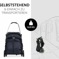 Reisebuggy & Sportwagen Travel N Care mit Liegefunktion, nur 6,8 kg (bis 22 kg belastbar) inkl. Reboarder Pearl Pro 2 & XXL Zubehörpaket - Navy Blue