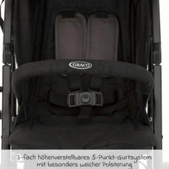 Reisebuggy & Sportwagen Travelite nur 7 kg leicht mit Liegeposition - Black & Grey - Kollektion 2025