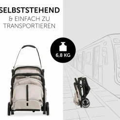 Reisebuggy & Sportwagen Travel N Care mit Liegefunktion, nur 6,8 kg (bis 22 kg belastbar) inkl. Reboarder Pearl Pro 2 - Beige