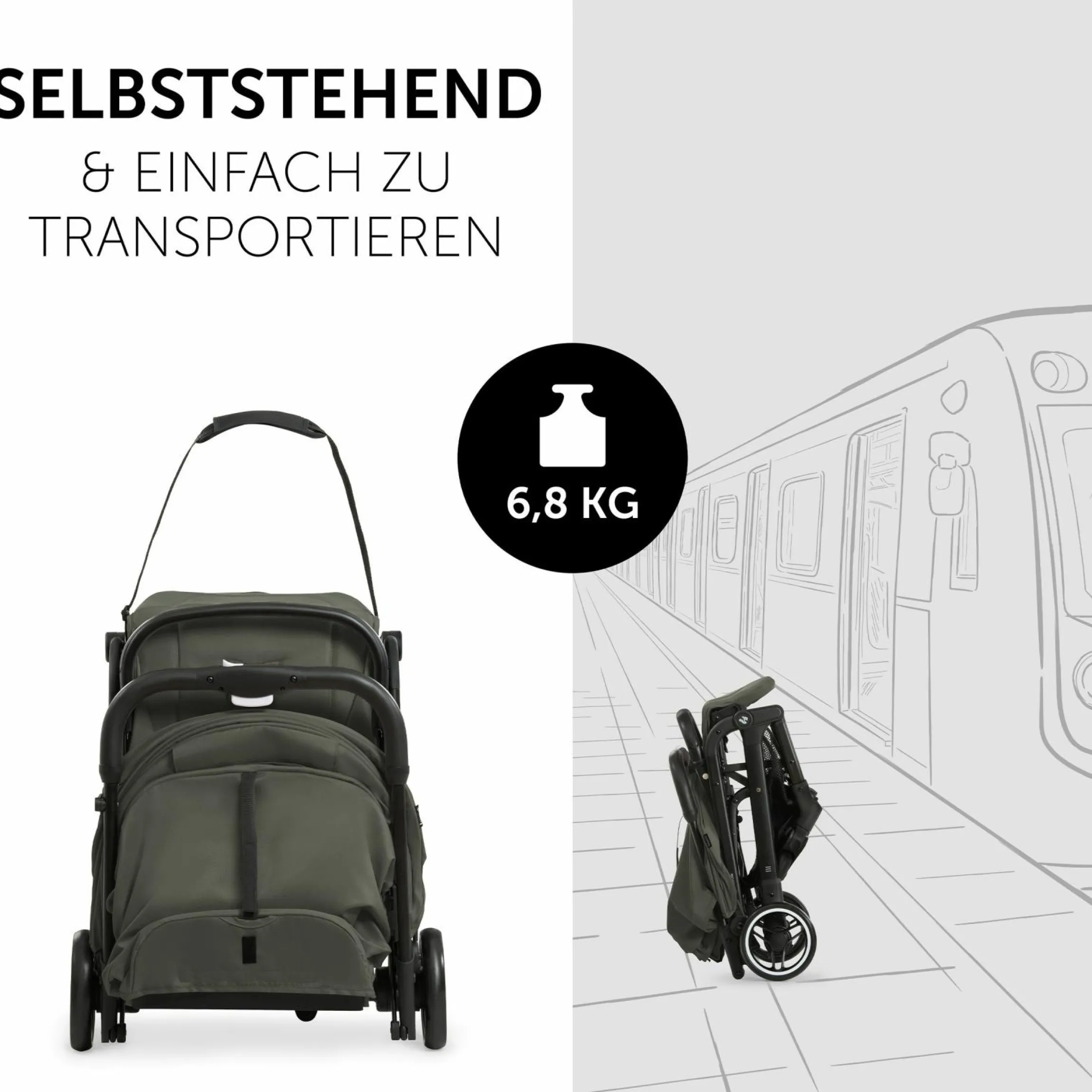 Reisebuggy & Sportwagen Travel N Care mit Liegefunktion, nur 6,8 kg (bis 22 kg belastbar) - Dark Olive